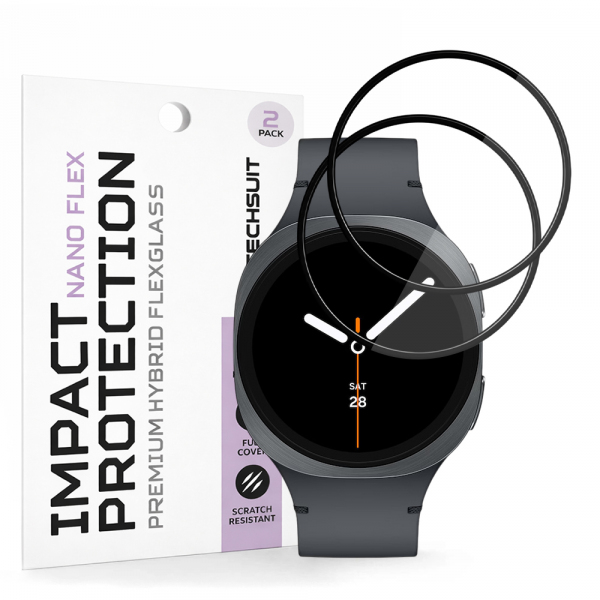 Folie Protectie Techsuit Nano Flex pentru Samsung Galaxy Watch9 / Watch8 40mm, Set 2 bucati, Plastic, Neagra