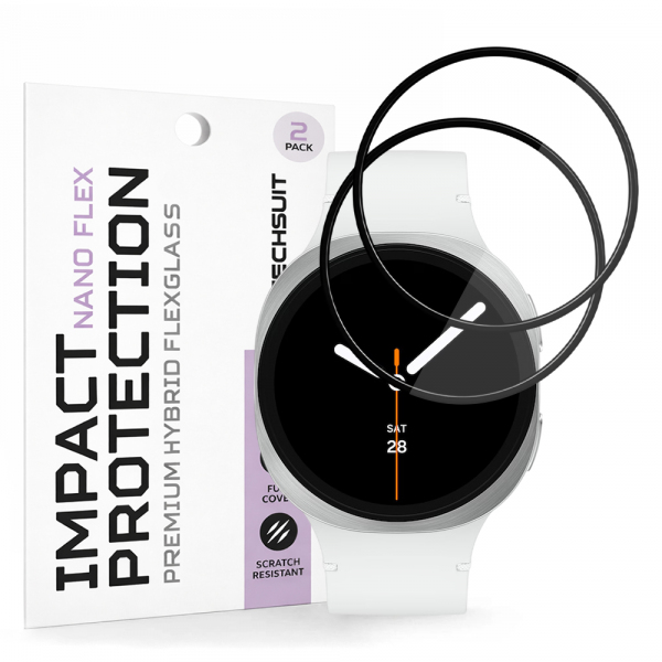 Folie Protectie Techsuit Nano Flex pentru Samsung Galaxy Watch9 / Watch8 44mm, Set 2 bucati, Plastic, Neagra
