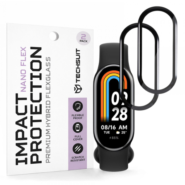 Folie Protectie Techsuit Nano Flex pentru Xiaomi Smart Band 8, Set 2 bucati, Plastic, Neagra