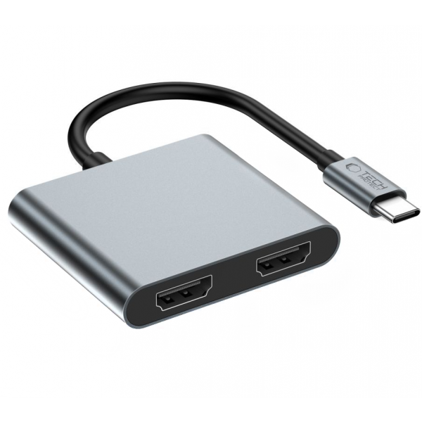 Hub USB-C Tech-Protect HB08, 1 x USB-A - 1 x USB-C - 2 x HDMI, Gri