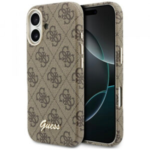 Husa MagSafe pentru Apple iPhone 17, Guess, 4G Script Logo, Maro