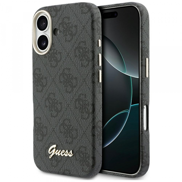 Husa MagSafe pentru Apple iPhone 17, Guess, 4G Script Logo, Neagra