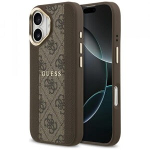 Husa MagSafe pentru Apple iPhone 17, Guess, 4G Stripe, Maro