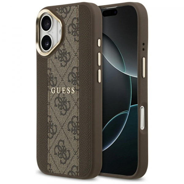 Husa MagSafe pentru Apple iPhone 17, Guess, 4G Stripe, Maro