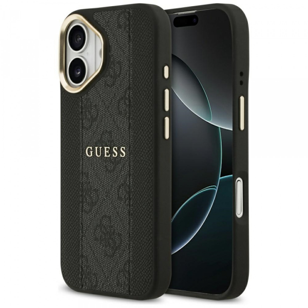 Husa MagSafe pentru Apple iPhone 17, Guess, 4G Stripe, Neagra