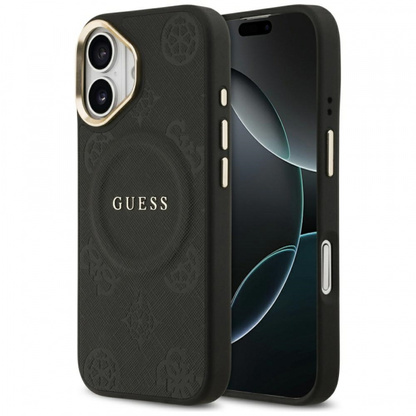 Husa MagSafe pentru Apple iPhone 17, Guess, Peony Hot Stamp, Neagra