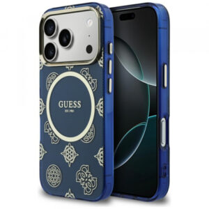 Husa MagSafe pentru Apple iPhone 18 Pro / 17 Pro, Guess, IML Peony Dot, Albastra