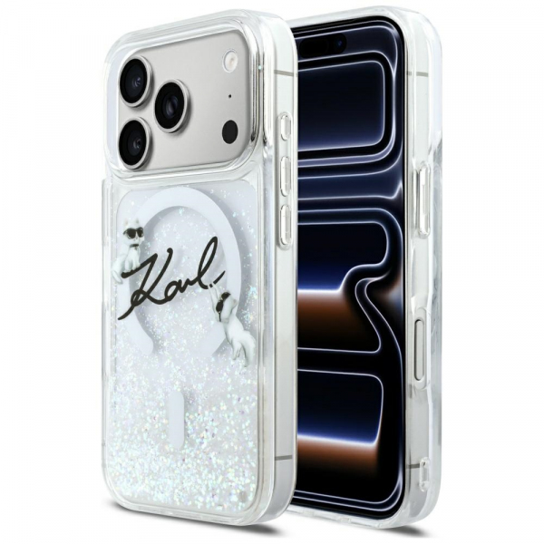 Husa MagSafe pentru Apple iPhone 18 Pro / 17 Pro, Karl Lagerfeld, Glitter Karl Script Logo, Transparenta