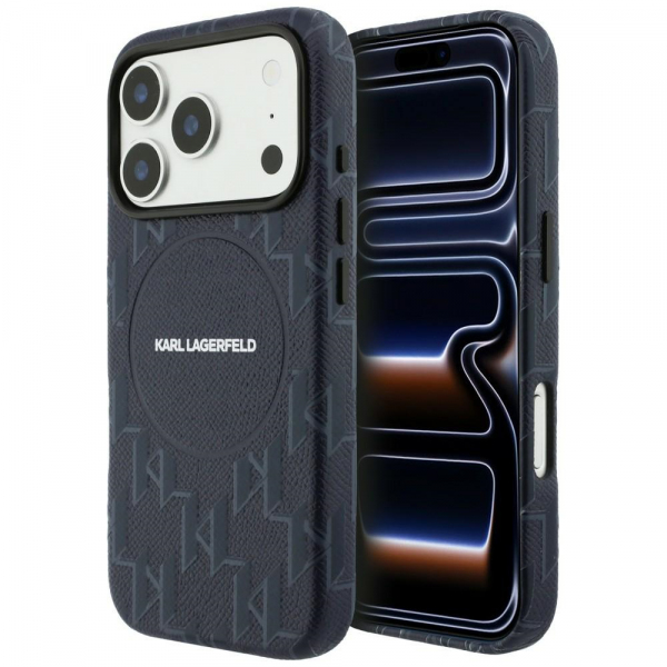 Husa MagSafe pentru Apple iPhone 18 Pro / 17 Pro, Karl Lagerfeld, KL Monogram Logo, Albastra