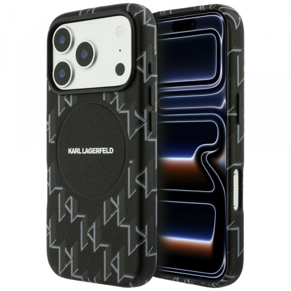 Husa MagSafe pentru Apple iPhone 18 Pro / 17 Pro, Karl Lagerfeld, KL Monogram Logo, Neagra