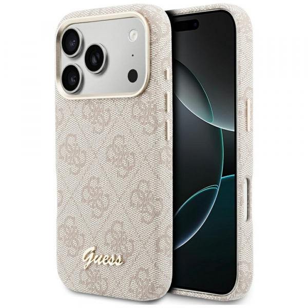 Husa MagSafe pentru Apple iPhone 18 Pro Max / 17 Pro Max, Guess, 4G Script Logo, Roz