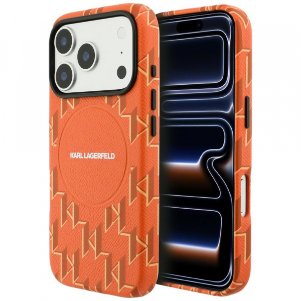 Husa MagSafe pentru Apple iPhone 18 Pro Max / 17 Pro Max, Karl Lagerfeld, KL Monogram Logo, Portocalie
