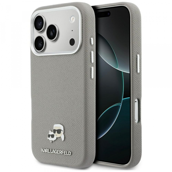 Husa MagSafe pentru Apple iPhone 18 Pro Max / 17 Pro Max, Karl Lagerfeld, Saffiano Karl & Choupette Pins, Gri