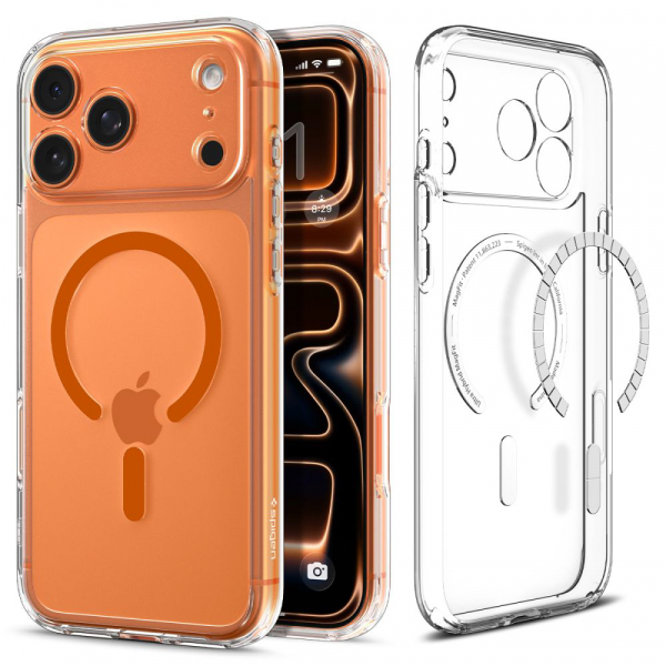 Husa MagSafe pentru Apple iPhone 18 Pro / 17 Pro, Spigen, Ultra Hybrid, Transparenta Portocalie ACS11112
