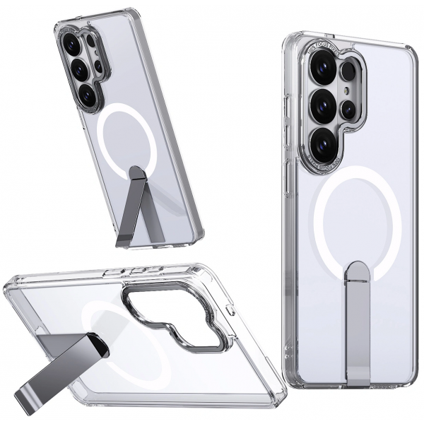 Husa MagSafe pentru Samsung Galaxy S26 Ultra S948, Hybrid Armor, X with Stand, Transparenta