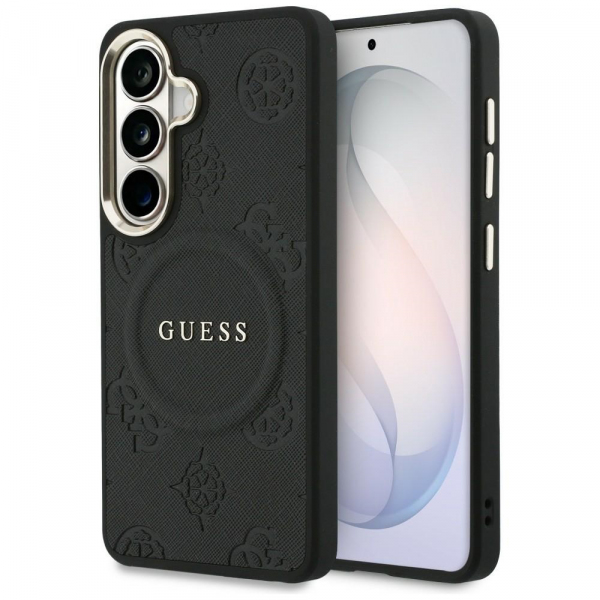 Husa MagSafe pentru Samsung Galaxy S26 Plus S947, GUESS, Saffiano Peony Embossed Ring, Neagra