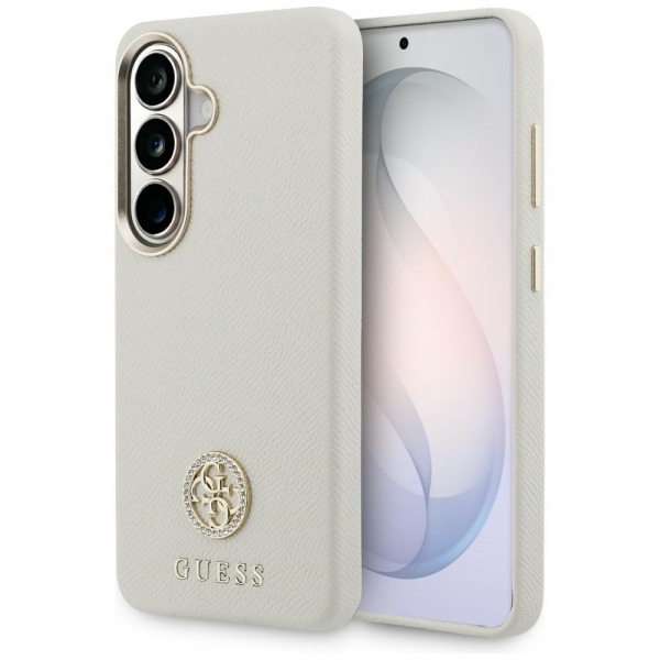 Husa MagSafe pentru Samsung Galaxy S26 S942, Guess, Rhinestone Round Logo, Bej