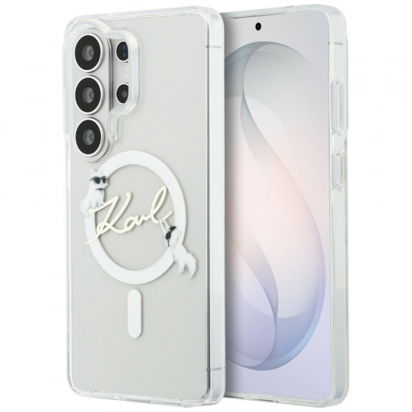 Husa MagSafe pentru Samsung Galaxy S26 Ultra S948, Karl Lagerfeld, IML Choupette Karl Script Logo, Alba