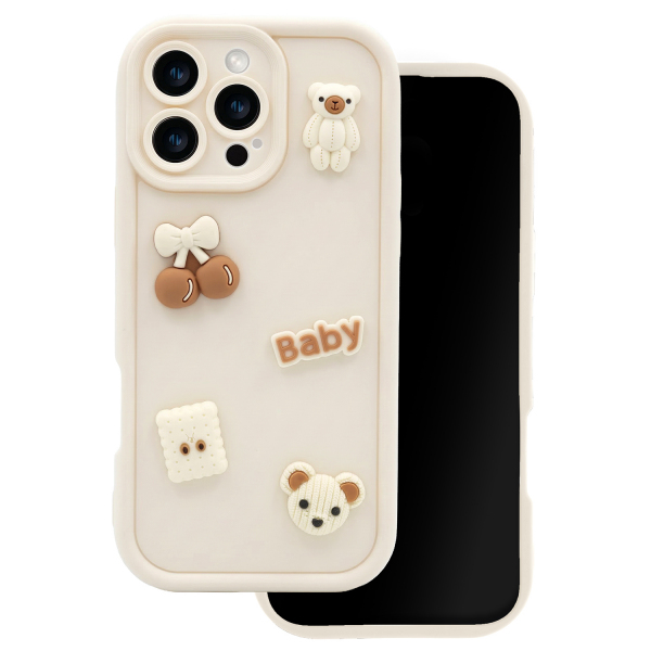 Husa pentru Apple iPhone 16 Pro, OEM, Ultra Trendy 3D Bear, Bej