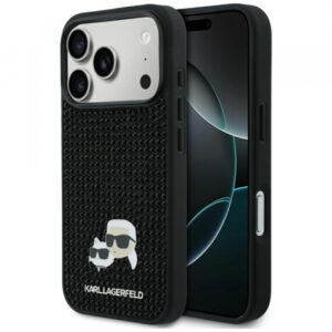Husa pentru Apple iPhone 18 Pro Max / 17 Pro Max, Karl Lagerfeld, Rhinestone Karl & Choupette Pins, Neagra