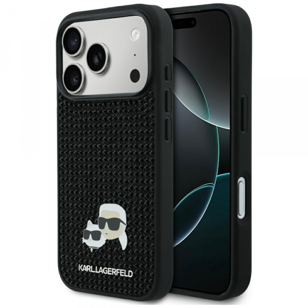 Husa pentru Apple iPhone 18 Pro Max / 17 Pro Max, Karl Lagerfeld, Rhinestone Karl & Choupette Pins, Neagra