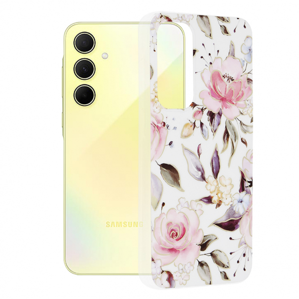 Husa pentru Samsung Galaxy A35 5G A356, Techsuit, Marble, Alba