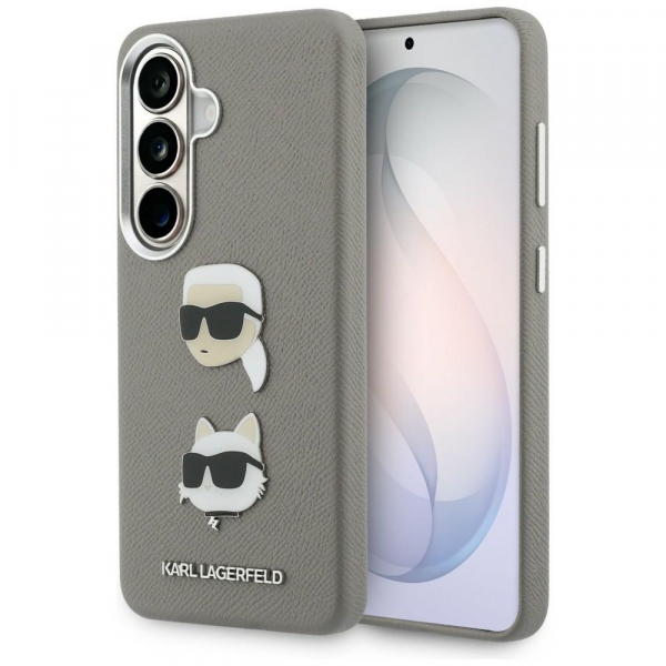 Husa pentru Samsung Galaxy S26 S942, Karl Lagerfeld, Saffiano Karl & Choupette\'s Head Pin, Gri