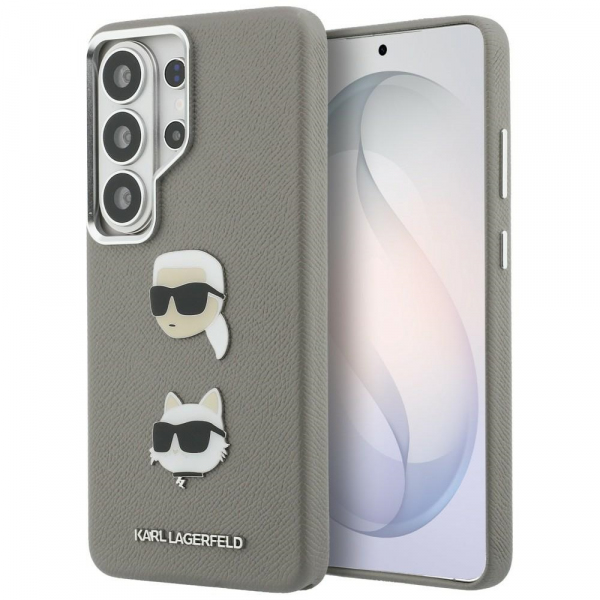 Husa pentru Samsung Galaxy S26 Ultra S948, Karl Lagerfeld, Saffiano Karl & Choupette\'s Head Pin, Gri