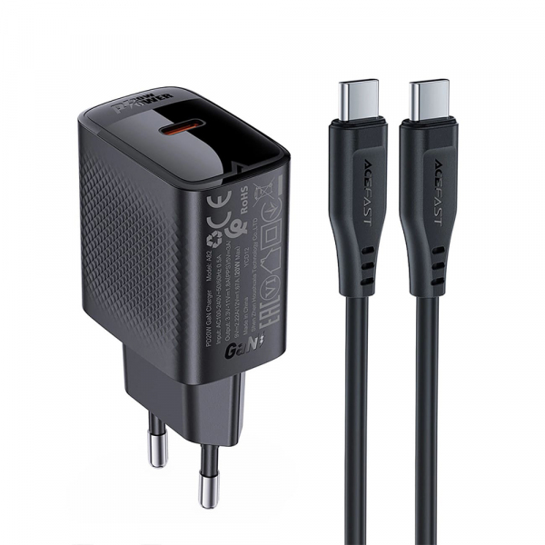 Incarcator Retea Cu Cablu USB-C Acefast A82, 20W, 3A, 1 x USB-C, Negru