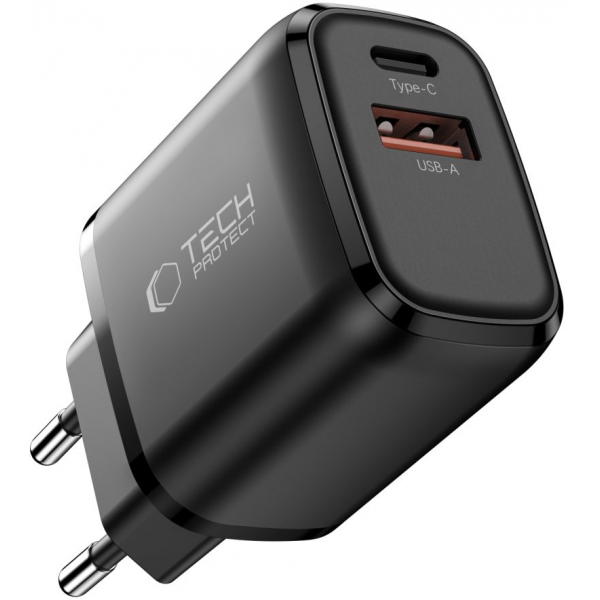 Incarcator Retea Tech-Protect NCA45W, 45W, 3A, 1 x USB-A - 1 x USB-C, Negru