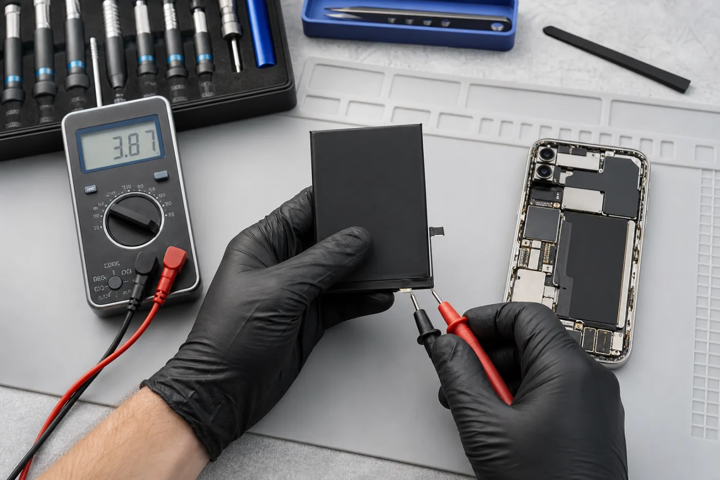 Diagnoza bateriei unui telefon Apple iPhone cu un multimetru