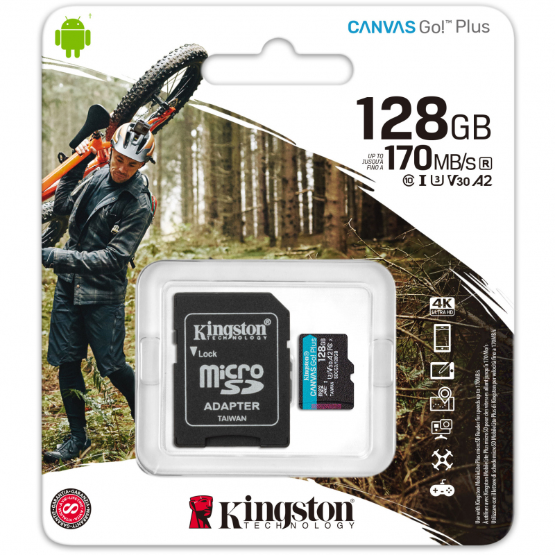 Card Memorie microSDXC Kingston Canvas Go Plus Android A2, 128Gb, Clasa 10 / UHS-1 U3, Cu Adaptor SDCG3/128GB - imagine 2