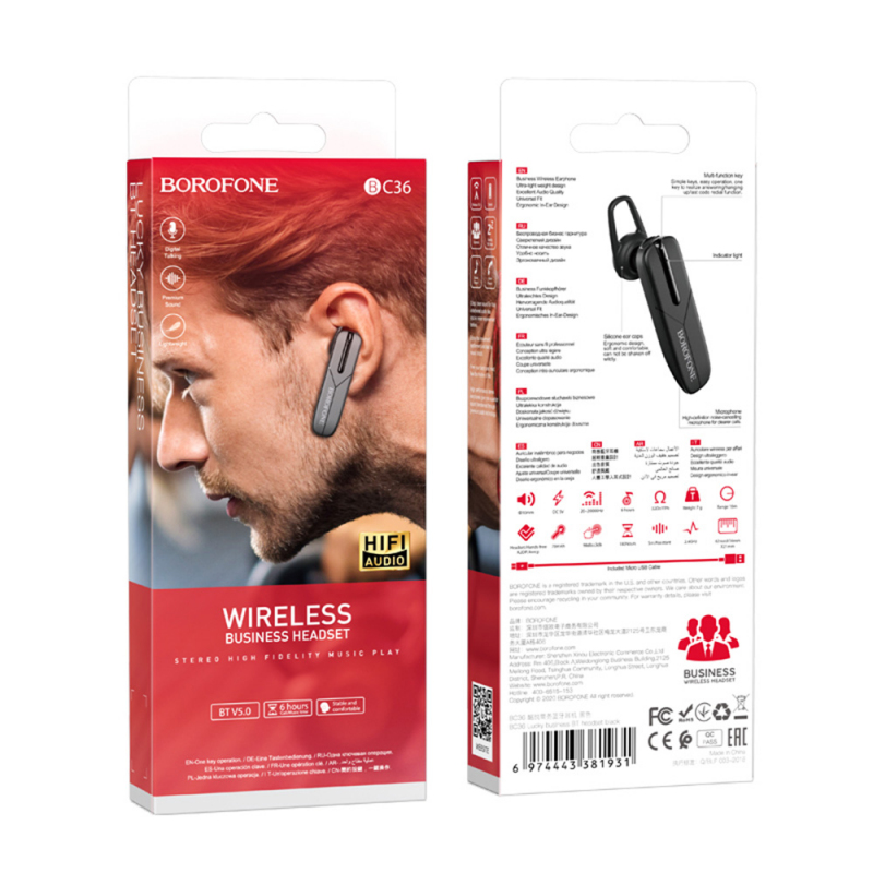 Handsfree Bluetooth Borofone BC36 Lucky, A2DP, Negru - imagine 12