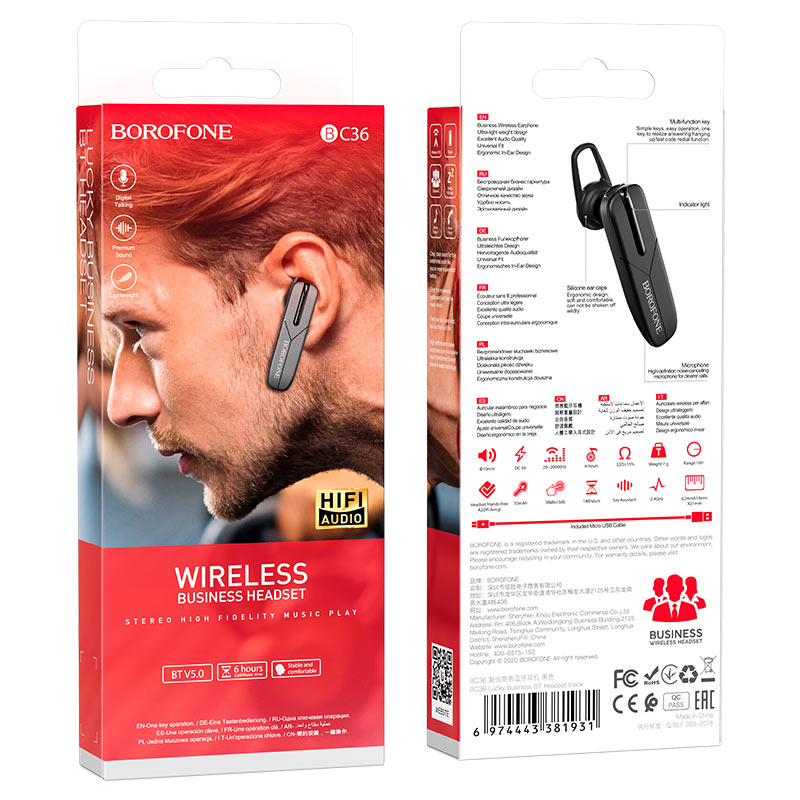 Handsfree Bluetooth Borofone BC36 Lucky, A2DP, Negru - imagine 5