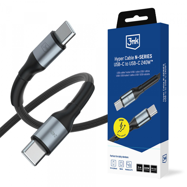 Cablu Date si Incarcare USB-C - USB-C 3MK Hyper N, 240W, 3m, Negru
