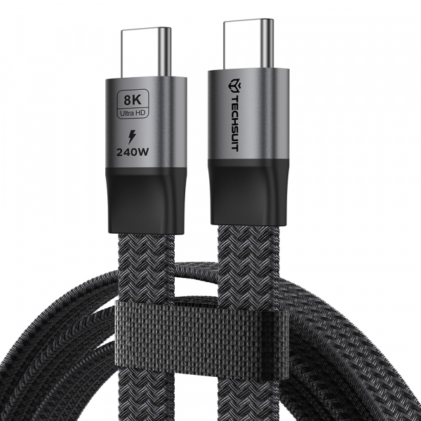 Cablu Date si Incarcare USB-C - USB-C Techsuit ElysiumSync Pro CX1, 240W, 1m, Gri