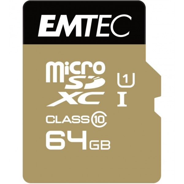 Card Memorie microSDXC Emtec Gold+, 64Gb, Clasa 10 / UHS-1 U1, Cu Adaptor ECMSDM64GXC10GP