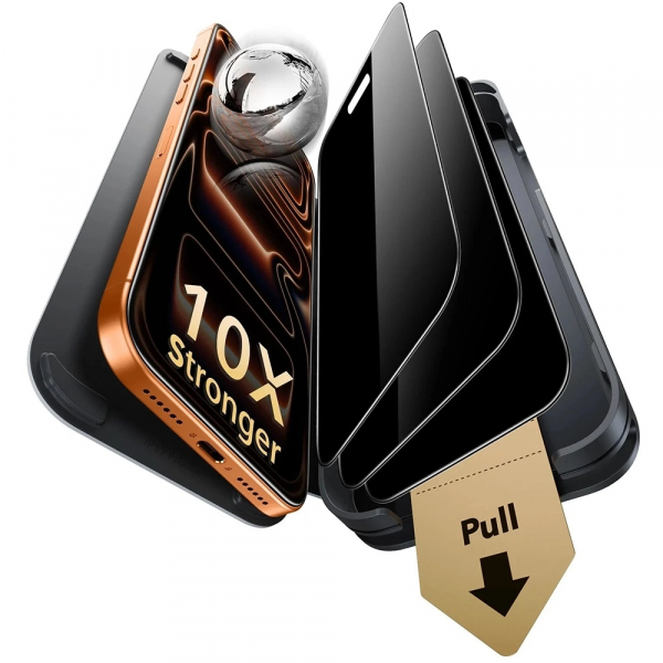 Folie de protectie Ecran Privacy ESR Armorite Pro UltraFit pentru Apple iPhone 18 Pro, Sticla Securizata, Full Glue, Set 3 bucati