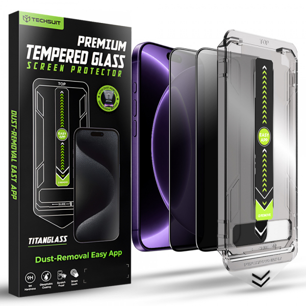 Folie de protectie Ecran Privacy Techsuit TitanGlass pentru Apple iPhone 18 Pro, Sticla Securizata, Full Glue, Set 2 bucati
