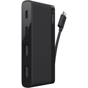Hub USB-C Belkin Mini, 2 x USB-A 3.1 - 2 x USB-C, Negru F4U090btBLK