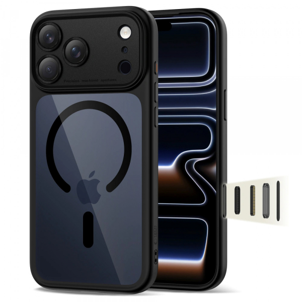 Husa MagSafe pentru Apple iPhone 18 Pro Max / 17 Pro Max, Tech-Protect, MagPeak, Neagra Transparenta