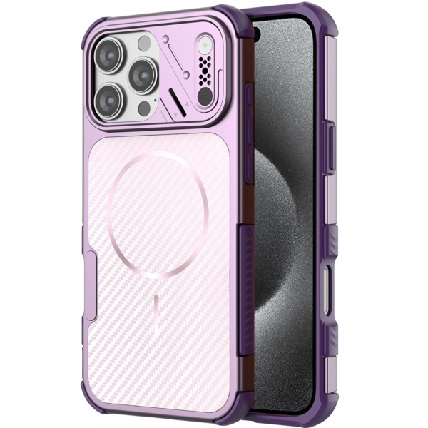 Husa MagSafe pentru Apple iPhone 16 Pro, OEM, Carbon and Corner Protection, Mov