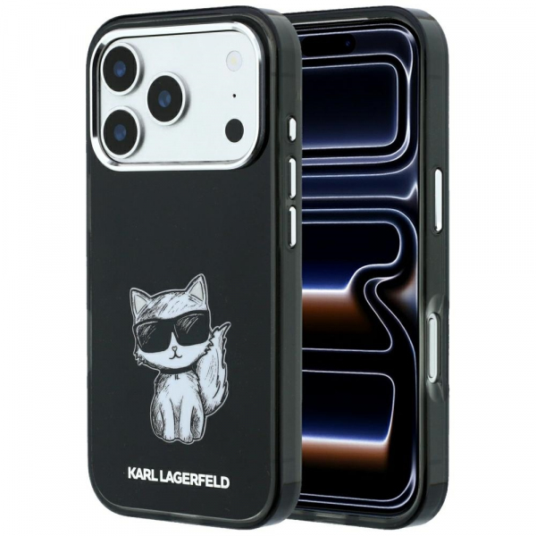 Husa MagSafe pentru Apple iPhone 18 Pro / 17 Pro, Karl Lagerfeld, IML Choupette Body Sketch Print, Neagra