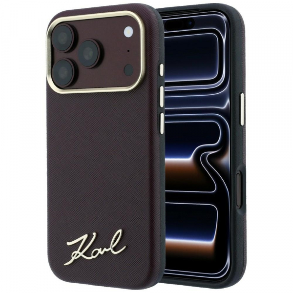Husa MagSafe pentru Apple iPhone 18 Pro / 17 Pro, Karl Lagerfeld, Saffiano Small Script Metal Logo, Visinie