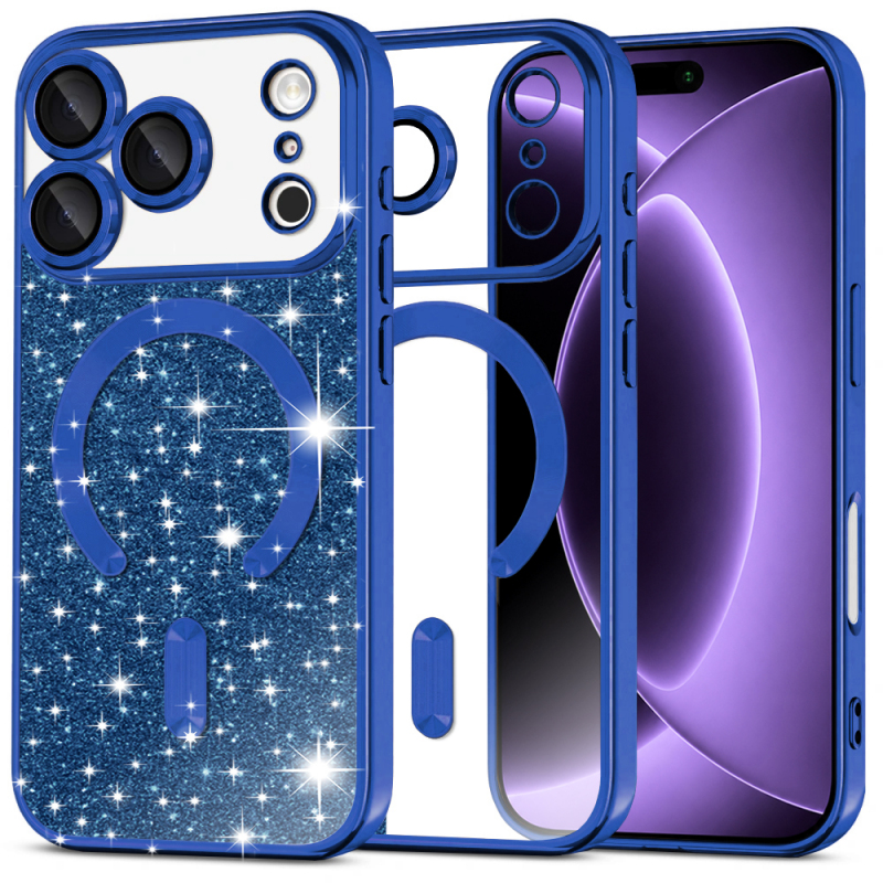 Husa MagSafe pentru Apple iPhone 18 Pro / 17 Pro, Techsuit, Luxury Glitter, Albastra Inchis