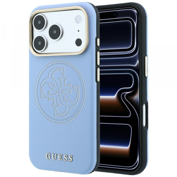 Husa MagSafe pentru Apple iPhone 18 Pro Max / 17 Pro Max, Guess, Perforated 4G, Bleu