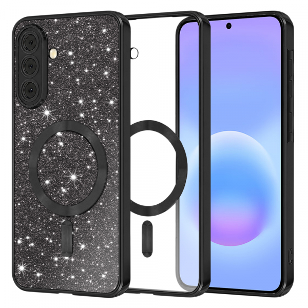 Husa MagSafe pentru Samsung Galaxy A57 5G, Techsuit, Luxury Glitter, Neagra