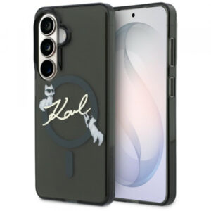 Husa MagSafe pentru Samsung Galaxy S26 Plus S947, Karl Lagerfeld, IML Choupette Karl Script Logo, Neagra