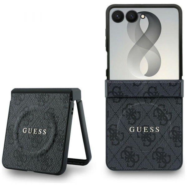 Husa MagSafe pentru Samsung Galaxy Z Flip8 F776, Guess, 4G Leather Classic, Neagra