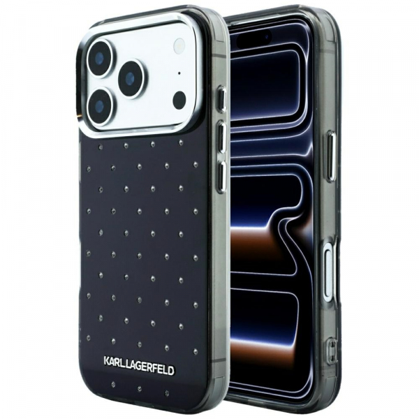 Husa pentru Apple iPhone 18 Pro Max / 17 Pro Max, Karl Lagerfeld, IML Rhinestones and Electroplated Logo, Neagra